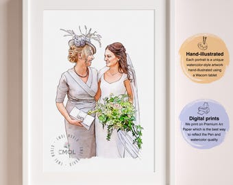 Custom Watercolor Portrait, Family Portrait, Mother's Day Gift, Custom Portrait From Photo, Portraits From Photos, Hand Drawn Illustration