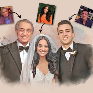 Custom watercolor portrait from photo, personalized wedding memorial portrait, engagement gift, Customizable Family Painting From Photo