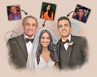 Retrato en acuarela personalizado a partir de una foto, retrato conmemorativo de boda personalizado, regalo de compromiso, pintura familiar personalizable a partir de una foto