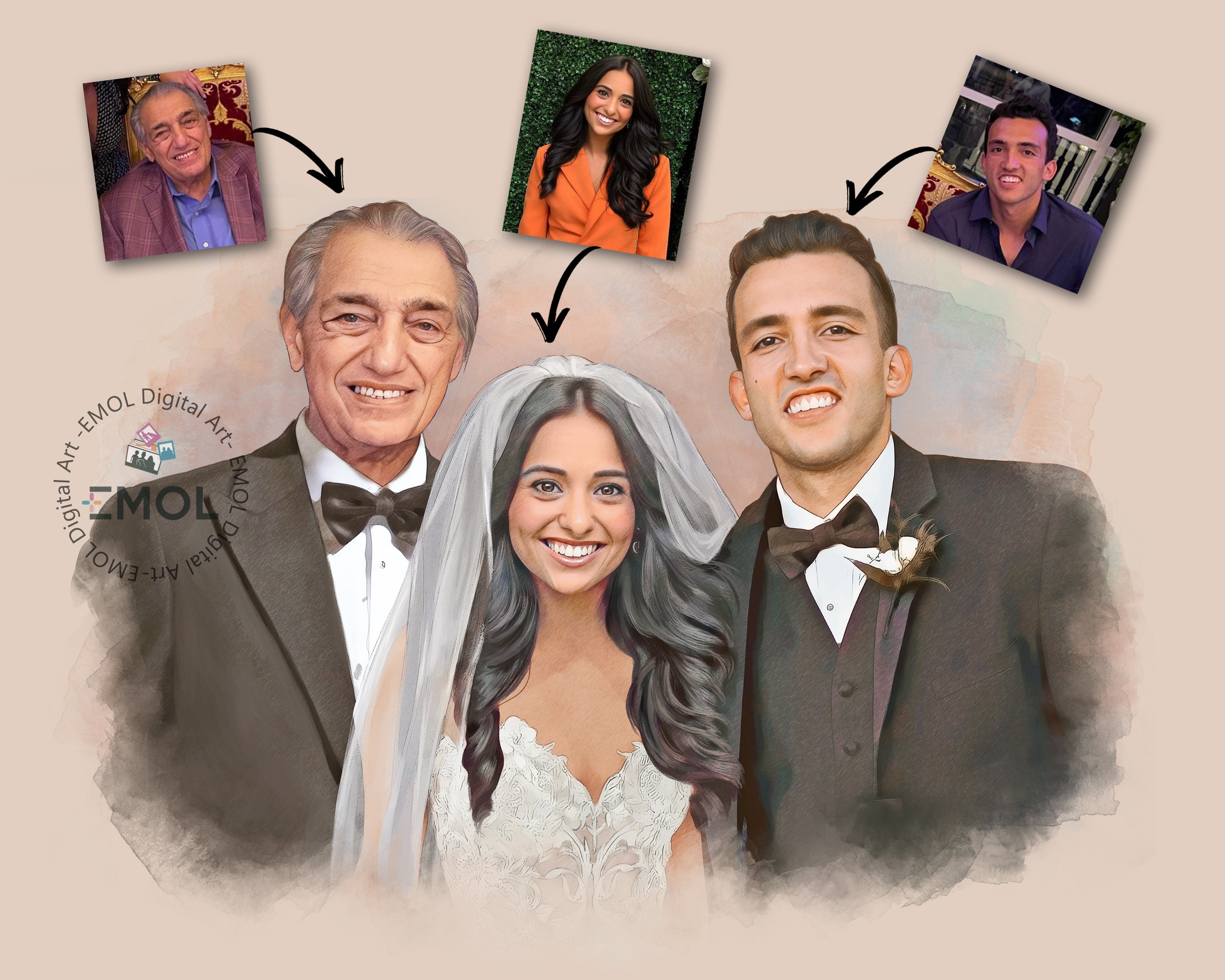 Benutzerdefinierte Aquarell Porträt vom Foto, personalisierte Hochzeit Gedenkporträt, Verlobungsgeschenk, anpassbare Familien Gemälde vom Foto