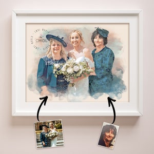 Custom watercolor portrait from photo,, personalized wedding memorial portrait, engagement gift, Customizable Family Painting From Photo image 10