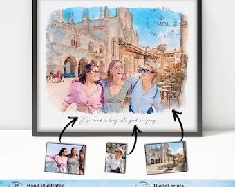 Custom Watercolor-Style Family Portrait from Photo, Mother’s & Father’s Day Gift, Gift from Daughter