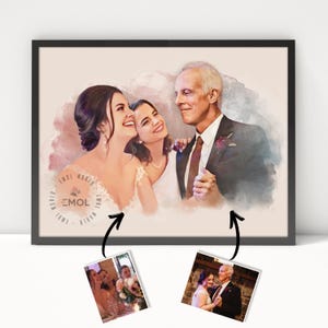 Father&#39;s Day | Custom Watercolor Family Portrait in Watercolor - Unique Gift Idea for Dad, Customizable from Your Photos, Christmas Gift