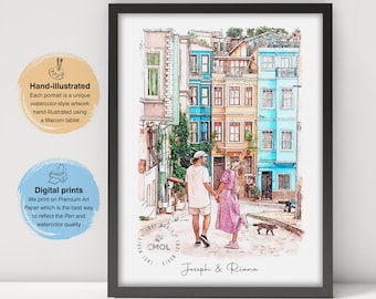 Retrato de propuesta de matrimonio para parejas, retrato personalizado a partir de una foto, regalo de compromiso, regalo para parejas, regalo de aniversario para él, arte estilo acuarela.