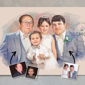 Add Loved One to Photo, Loss of Father-Mother, Combine Photos into a Drawing, pencil and watercolor painting, Memorial Gift, Family Portrait