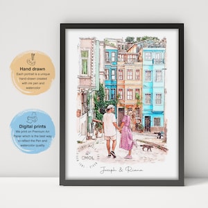 Couple Proposal Portrait, Custom Portrait From Photo, Watercolor Painting from Photo, 1st Gift for Him, Engagement Gift, fathers day gift