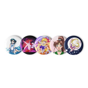 Set di pins, sailor moon, sailor mars, sailor mercury, sailor venus, sailor jupiter,cartoni anni 90,cartoon,spille,high quality