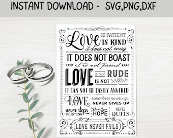 Love is Patient SVG: 1 Corinthians Scripture, Wedding Christian Clipart (Digital Download)