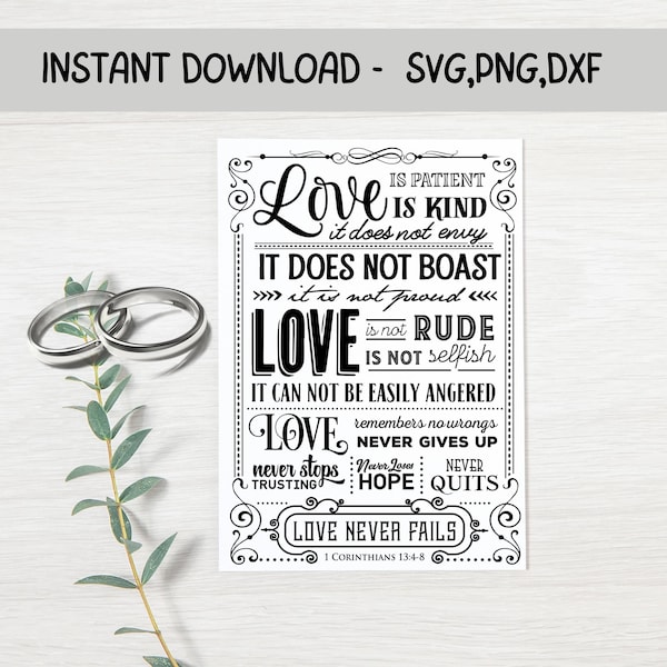 Love is Patient SVG 1 Corinthians 13: 4-7 SVG|Love is Kind SVG| Love is Patient Wedding Svg|Christian Svg, Scripture Svg|Corinthians Clipart