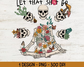 Rolig skelettyoga PNG: Boho trippy svamp sublimeringsdesign (digital nedladdning)
