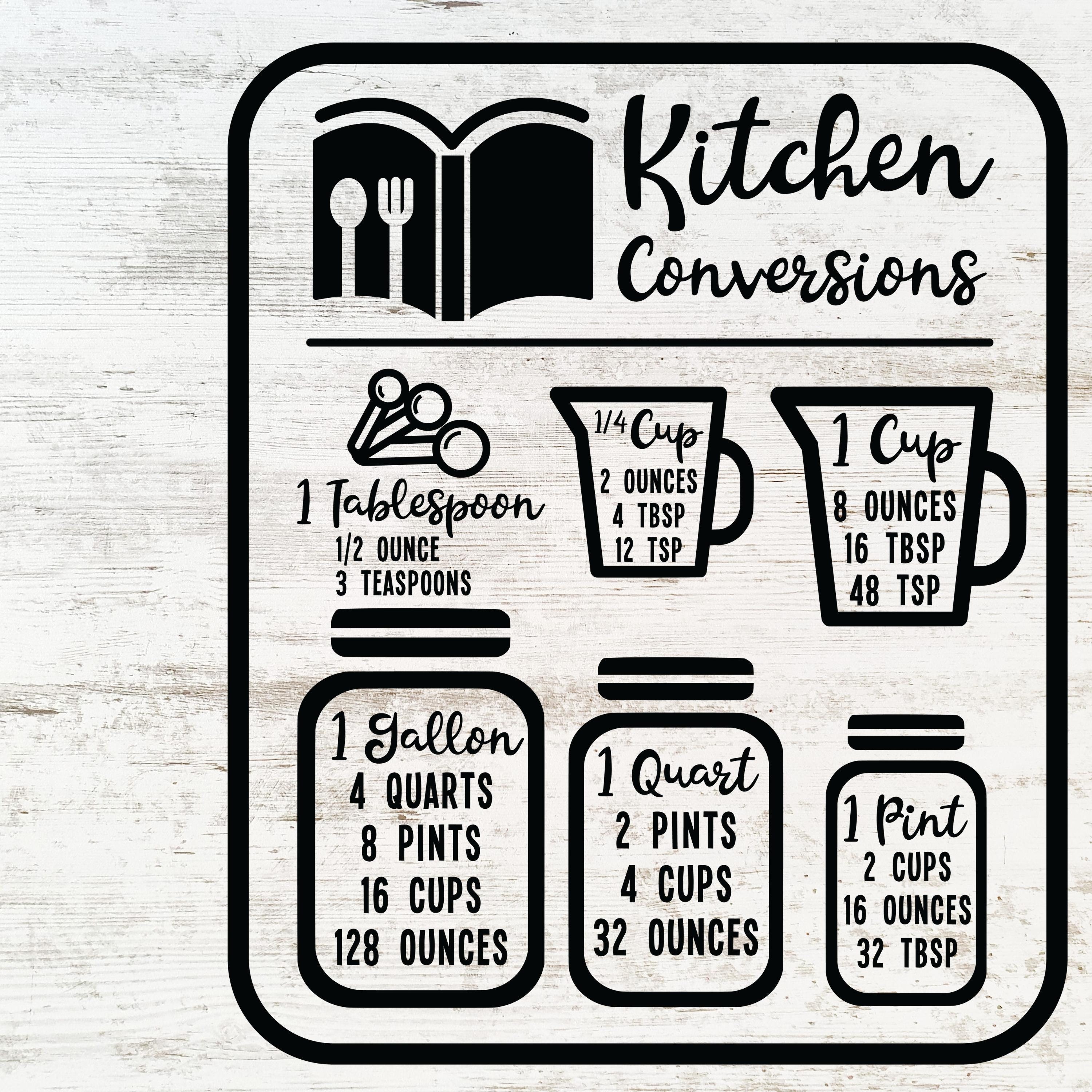 Measurement Cheat Sheet Svg Files, Conversion Chart Svg, Measuring Cup Svg,  Cutting Board Svg, Kitchen Cut Files, Kitchen Art, Vinyl Designs (Download  Now) - Et…