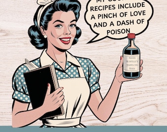 Divertente casalinga retrò PNG, Clipart da cucina con umorismo nero (download digitale)