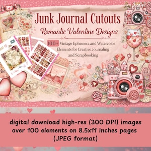 Valentine Junk Journal Kit | Vintage Ephemera, Hearts, Maps, Romantic Stamps