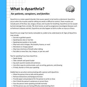Dysarthria handout, Medical SLP, speech treatment, Worksheets, resources, adult speech therapy, patient handouts, speech therapy, med slp
