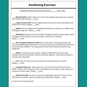 Swallowing exercises, Medical SLP, PDF, dysphagia treatment, speech pathology, dysphagia management, dysphagia patient handouts, speech