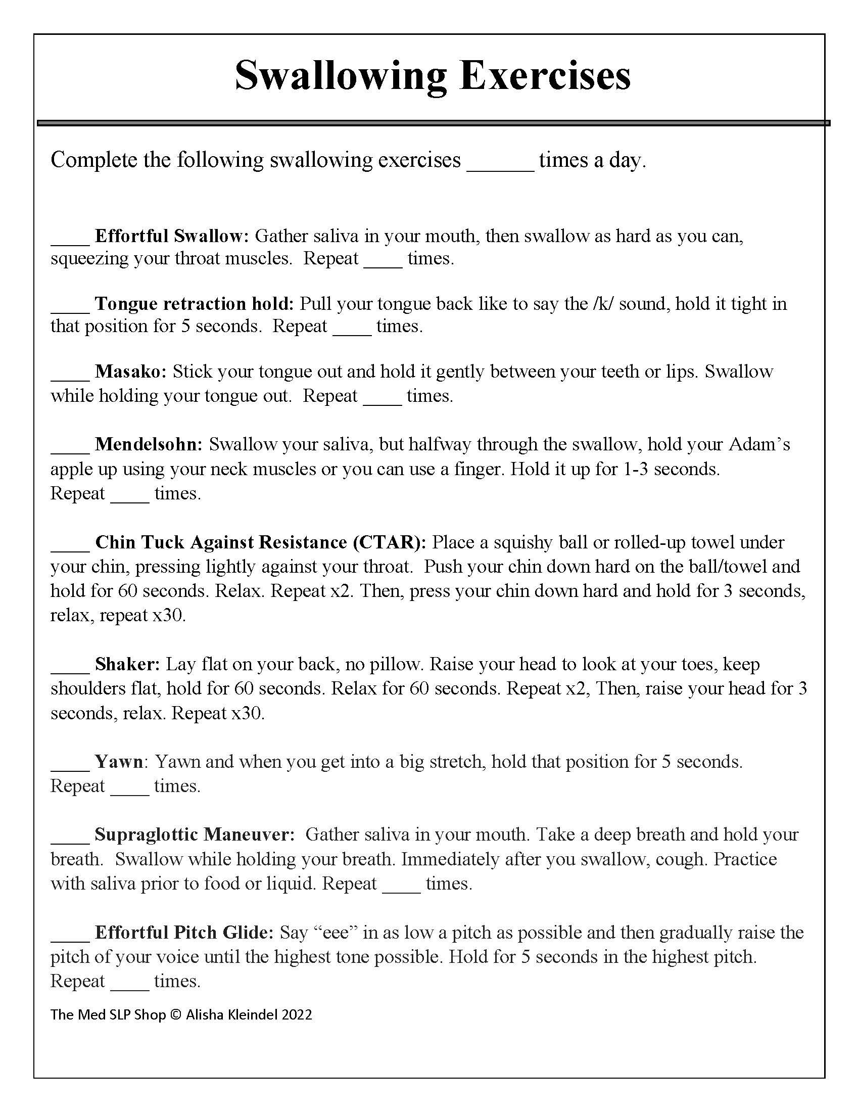 Swallowing Exercises, Medical SLP, PDF, Dysphagia Treatment, Speech