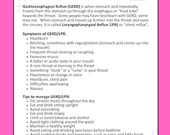 Hand-out GERD/LPR voor logopedie, medische SLP (digitale download), hand-out zure reflux voor patiënten, hand-out slikken voor patiënten