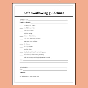 Safe swallowing tips, Medical SLP, PDF, speech treatment, Worksheets, resources, patient handouts, adult speech therapy, speech pathology