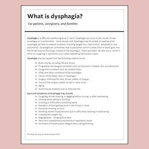 Dysphagia therapy pack, Med SLP, speech treatment, Worksheets, resources, patient handouts, adult speech therapy, speech pathology
