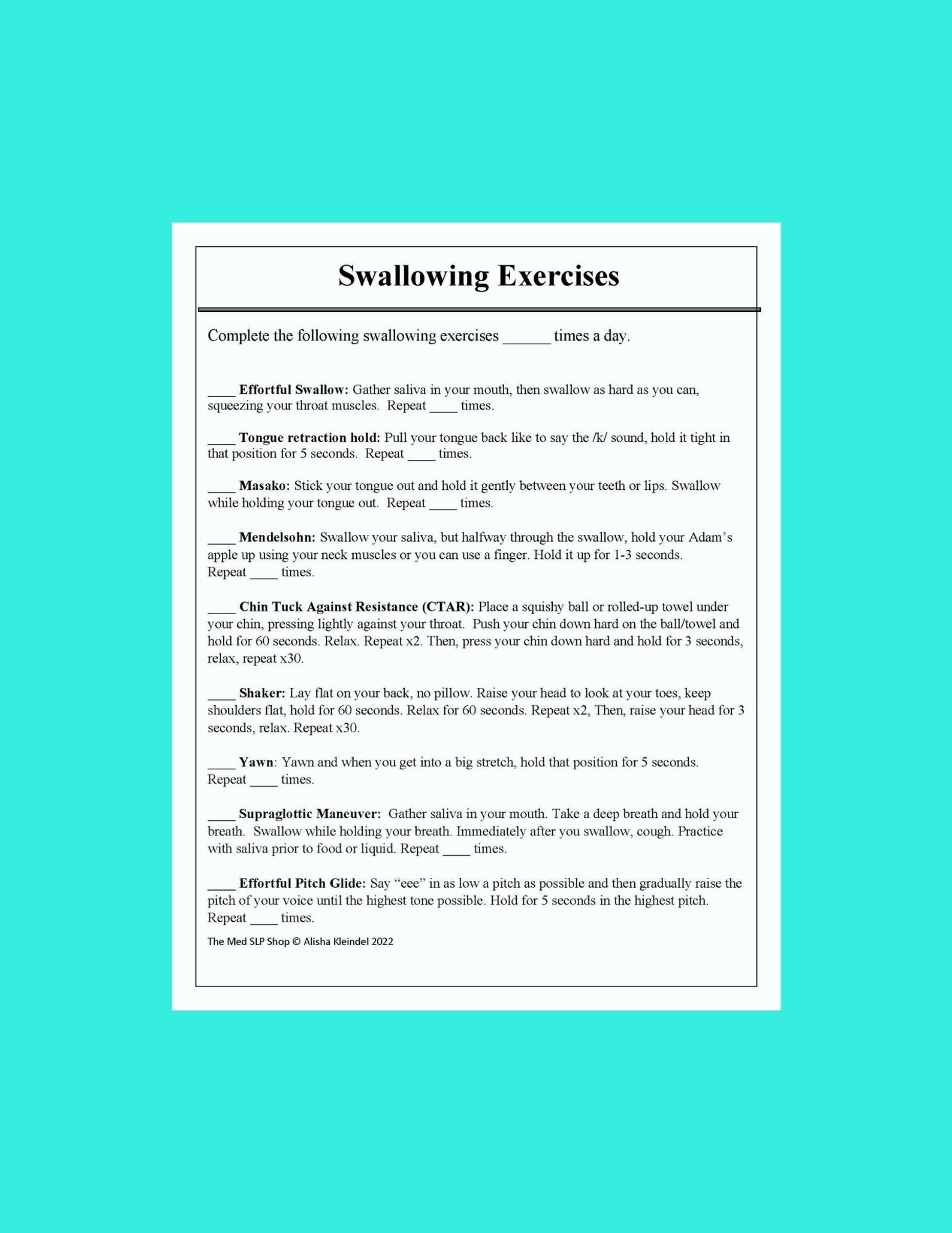 Swallowing Exercises Medical SLP PDF Dysphagia Treatment Etsy