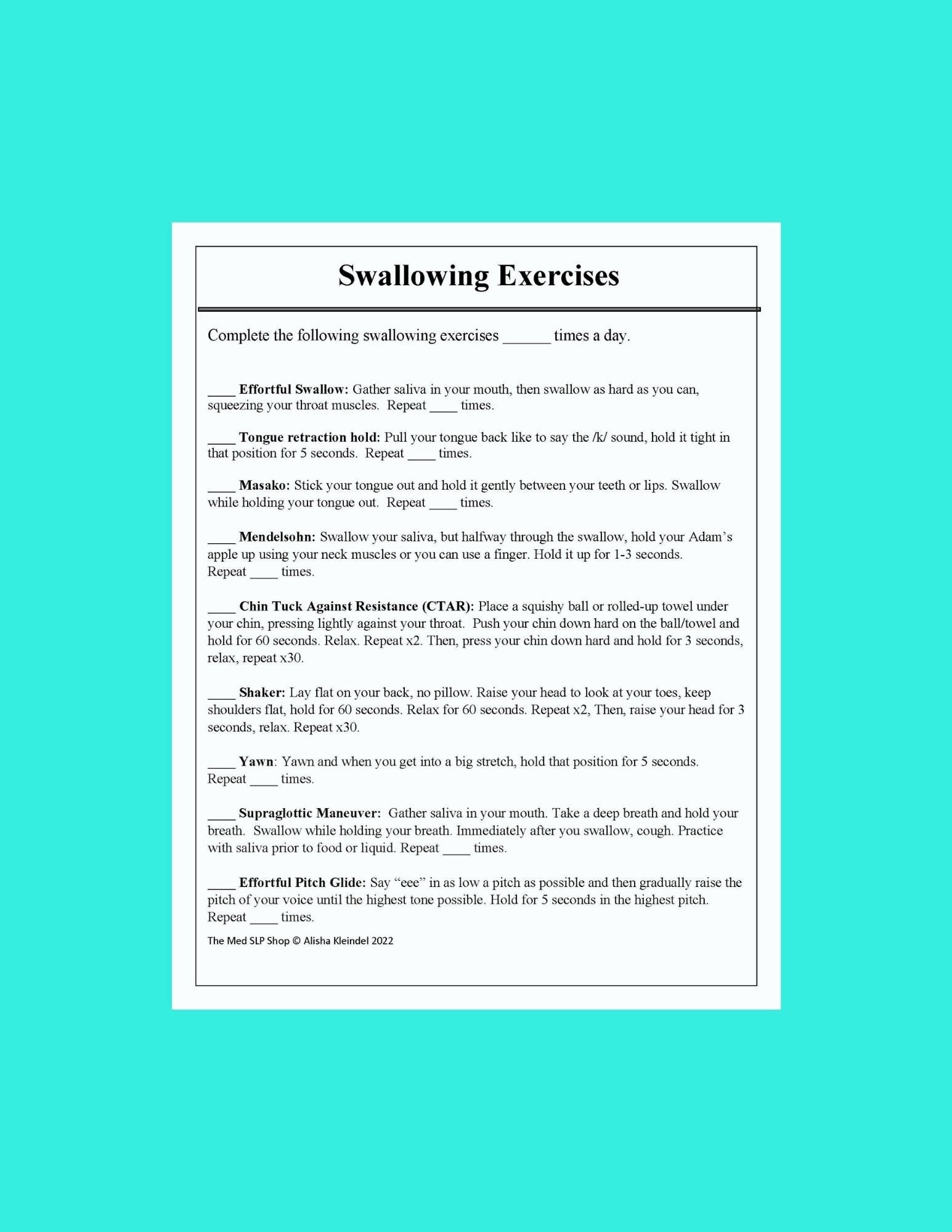 Swallowing Exercises, Medical SLP, PDF, Dysphagia Treatment, Speech