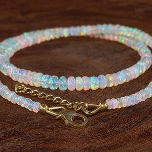Ethiopian Opal Necklace, Rainbow Fire Opal Bead, Ethiopian Opal Bead Necklace, Natural Gemstone Necklace, Gold Filled Birthstone Necklace