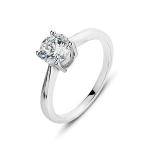 Solitaire ring 1 ct - prong ring - color D clarity IF - 1 diamond stone - silver - round cut diamond - cathedral shank