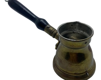 Vintage Brass Cezve Ibrik Turkish Greek Coffee Pot Wood Handle Hook Small 6"