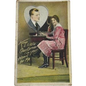 Gardez un petit coin douillet dans votre coeur pour moi Carte postale vintage 1c publiée en 1923