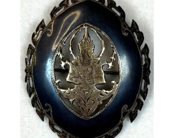 Siam Nielloware Sterling Brooch Pin Thai Dancer Made In Siam Vintage 2-1/8"