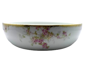 C H FIELD HAVILAND Limoges France Vegetable Bowl Pink Roses Gold Trim 8.5" Dia