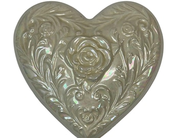 Rose Lid/Top Heart-Shaped Keepsake Box Trinket Jewelry Holder Iridescent 5-1/2"