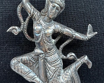 THAI NAKON Sterling Silver Dancer Brooch Pin Thailand Vintage 17.23g 2-5/8"