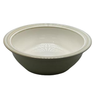 Pfaltzgraff Stoneware Cappuccino 11&quot; Round Vegetable Bowl Tan & Green Rings USA