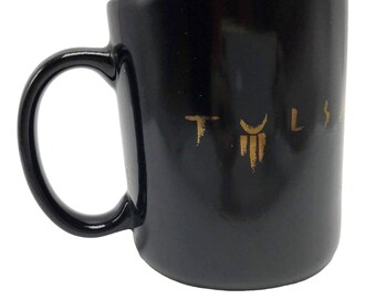TULSA Oklahoma Souvenir Coffee Tea Cup Mug 4" Black w/ Gold Print