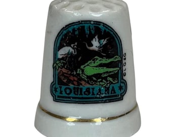 Louisiana Pelican, Alligator, Crawfish Travel Souvenir Porcelain Thimble Vintage