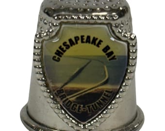 Chesapeake Bay Virginia "Bridge-Tunnel" Travel Souvenir Metal Thimble Vintage