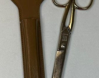 SOLINGEN Germany Dressmaker Scissors 7" Carbon Steel Gold Handles Case Vintage