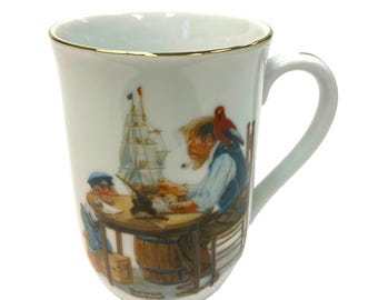 NORMAN ROCKWELL Museum Mug "For A Good Boy" 1982 Gold Trim Collectible 4-1/4"