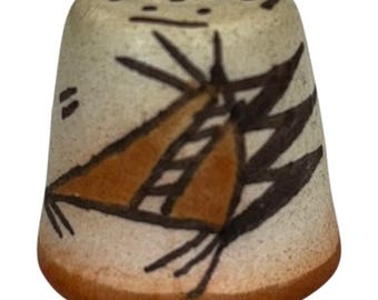 Southwestern Hand Painted Signed Clay Thimble Vintage Travel Souvenir 3/4"