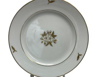 FUK39 Fukagawa Japan Arita Ware Bread Plate 6.5" White Flower Gold Leaf & Trim