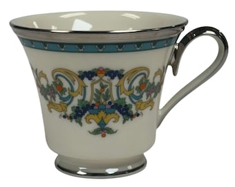 LENOX Fair Lady Footed Coffee Tea Cup 3" Teal Floral Platinum USA Vintage