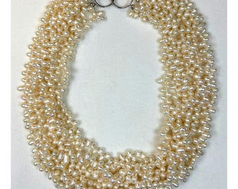 8 Strand Baroque Pearl Collar Necklace 17" Hook Clasp Vintage Bridal