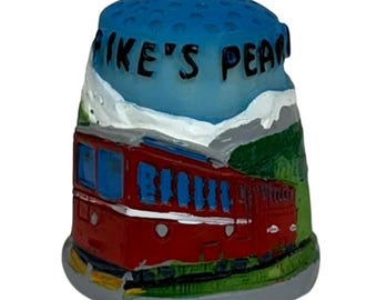 Colorado "Pike's Peak COG Railway" 3D Travel Souvenir Pottery Thimble Vintage 1"
