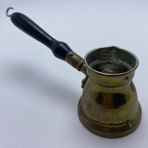 Vintage Brass Turkish Coffee Pot Cezve Ibrik Patina Wood Handle Authentic