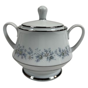 Noritake Contemporary Fine China Marywood 2181 Sugar Bowl & Lid Platinum Trim