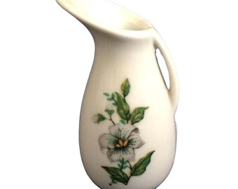 Miniature Dollhouse Porcelain Pitcher Creamer Vase 2.5" White w/ Floral Design