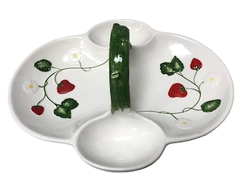 HORCHOW Italy Divided Serving Relish Dish w/Handle Strawberry Kitchen Decor 12"