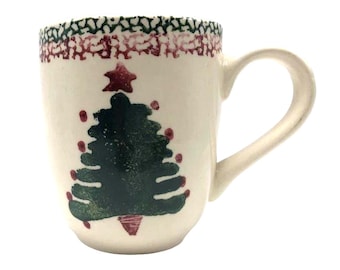 HOUSE WARES INT'L Christmas Tree Mug Spongeware 4-1/8" Ceramic Vintage Holiday