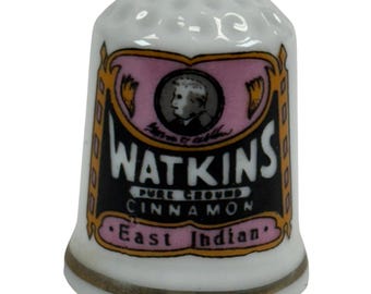 Watkins "Cinnamon" Thimble Porcelain 1.25" Vintage Advertising Souvenir 1981